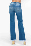 Raw Hem Distressed Mid Rise Straight Jeans
