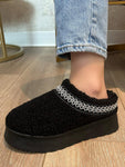 Embroidered Trim Platform Sherpa Boots