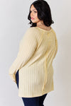Ribbed Round Neck Slit T-Shirt