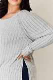 Ribbed Round Neck Slit T-Shirt